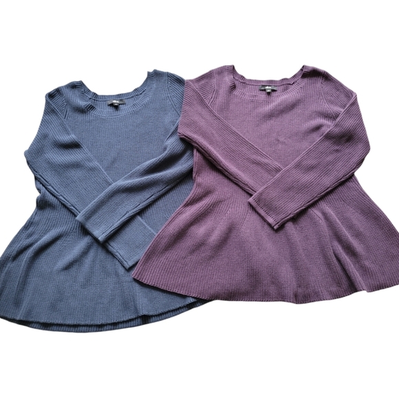 ellos Purple Blue Ribbed Flared Tunic Sweater Dress Size Medium - Picture 1 of 10